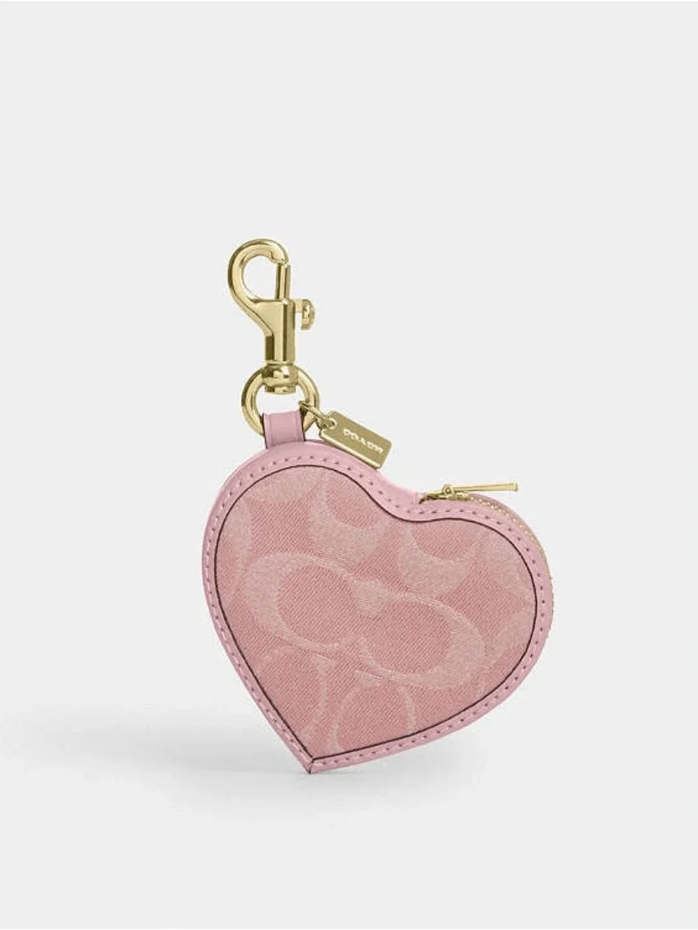 Coach Pink Denim Heart Charm Keychain Bag